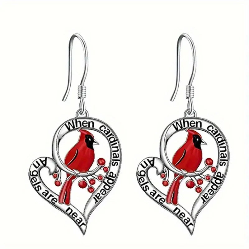 Cardinal Memorial Earrings Ã¢â‚¬â€œ Ã¢â‚¬Å“When Cardinals Appear, Angels Are NearÃ¢â‚¬Â Heart Drop Design