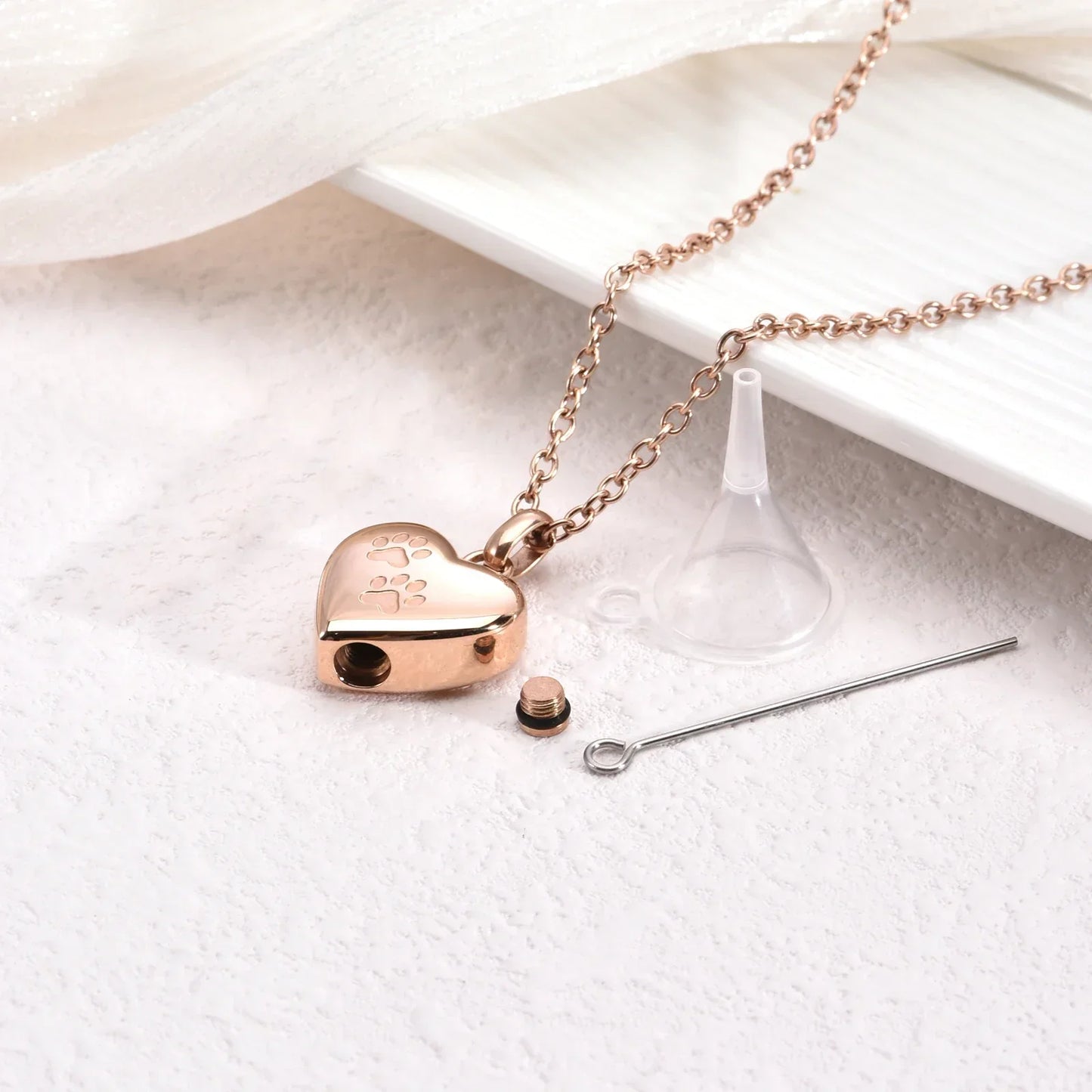 Pet Memorial Urn Necklace ÃƒÂ¢Ã¢â€šÂ¬Ã¢â‚¬Å“ Heart-Shaped Pendant with Paw Engraving