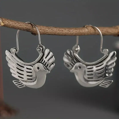 Boho Bird-Inspired Dangle Earrings Ã¢â‚¬â€œ Silver-Tone