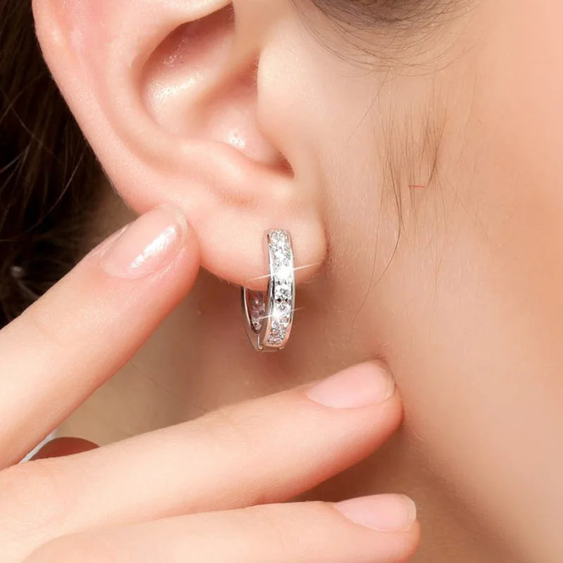 Inlaid Zirconia Hoop Earrings