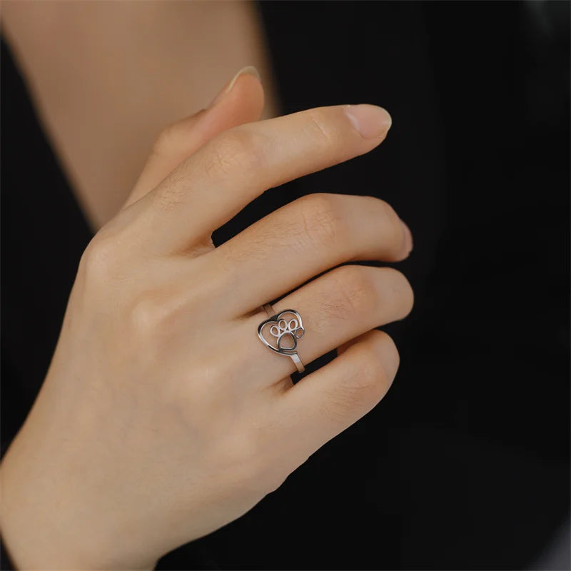 Gold-Tone Paw & Heart Ring ÃƒÂ¢Ã¢â€šÂ¬Ã¢â‚¬Å“ Stainless Steel Jewelry for Pet Lovers