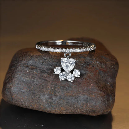Vintage Cat Paw & Heart Stone Ring ÃƒÂ¢Ã¢â€šÂ¬Ã¢â‚¬Å“ Gold & Silver Tone