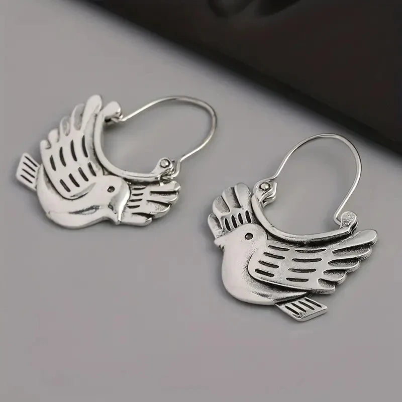 Boho Bird-Inspired Dangle Earrings Ã¢â‚¬â€œ Silver-Tone