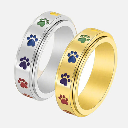 Spinning Stress Reducing Paw Ring ÃƒÂ¢Ã¢â€šÂ¬Ã¢â‚¬Å“ Stainless Steel with Rainbow Paws