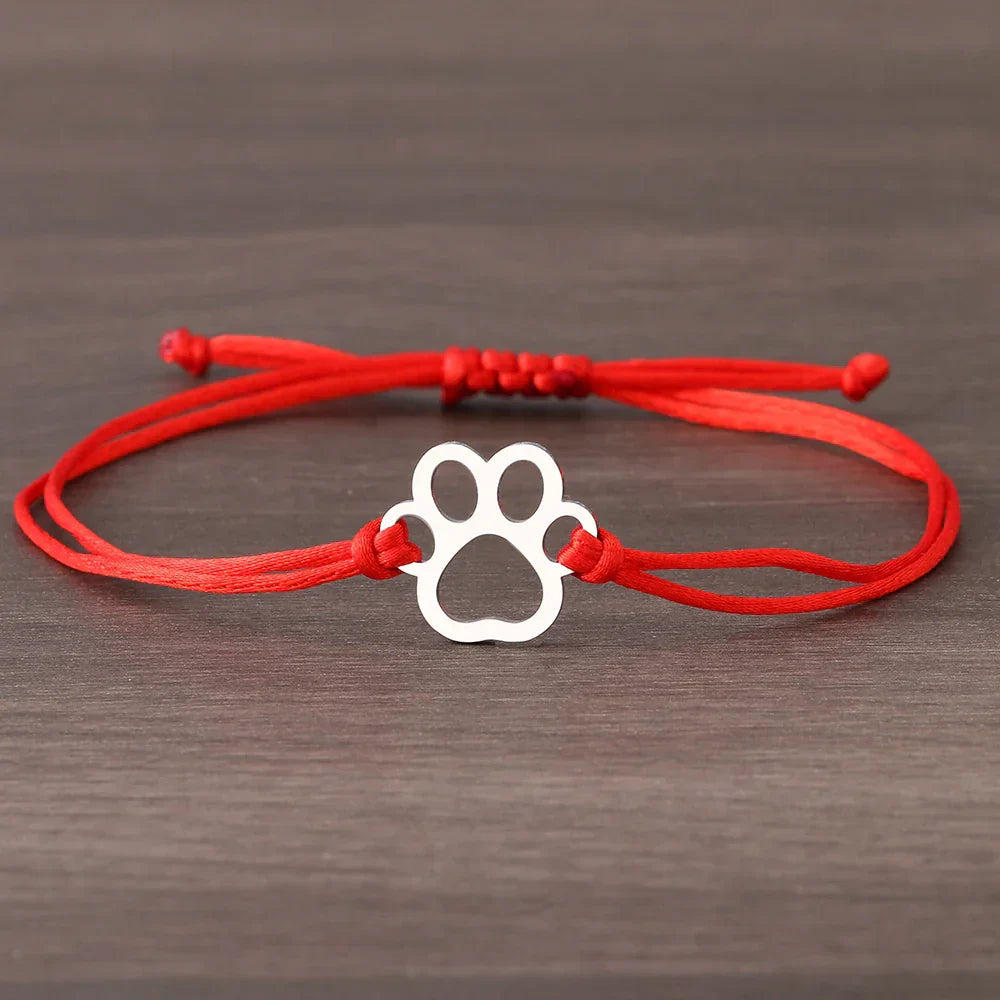 Paw Print Cord Bracelet ÃƒÂ¢Ã¢â€šÂ¬Ã¢â‚¬Å“ Adjustable Black and Red Design