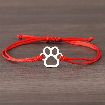 Paw Print Cord Bracelet ÃƒÂ¢Ã¢â€šÂ¬Ã¢â‚¬Å“ Adjustable Black and Red Design