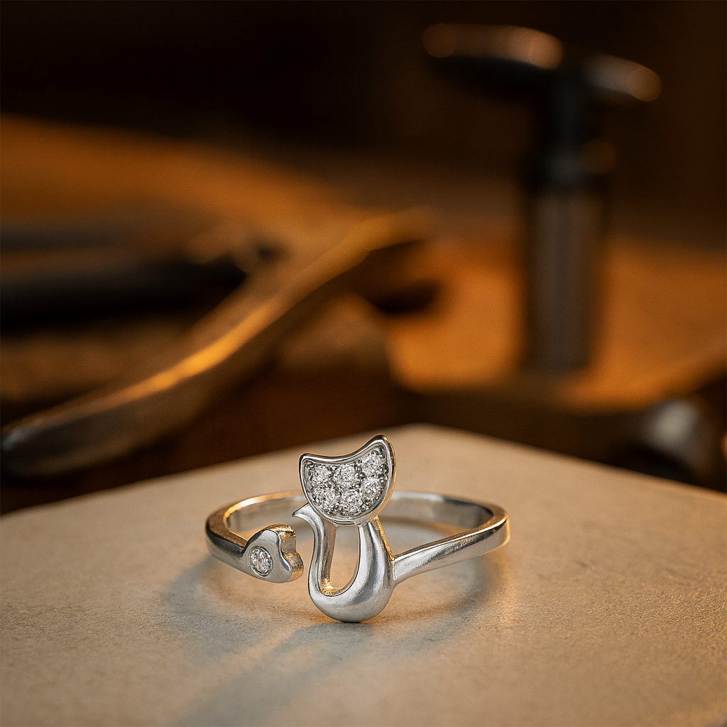 Cute Cat Open Ring ÃƒÂ¢Ã¢â€šÂ¬Ã¢â‚¬Å“ Cubic Zirconia