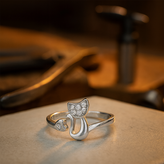 Cute Cat Open Ring ÃƒÂ¢Ã¢â€šÂ¬Ã¢â‚¬Å“ Cubic Zirconia