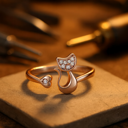 Cute Cat Open Ring ÃƒÂ¢Ã¢â€šÂ¬Ã¢â‚¬Å“ Cubic Zirconia