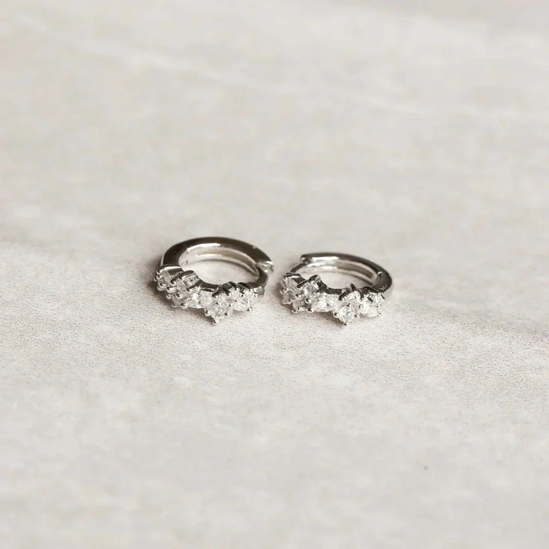 Crystal Cluster Huggies | White Gold