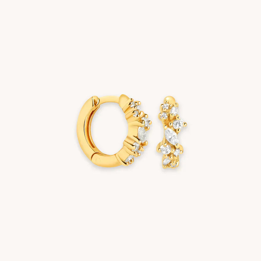 Crystal Cluster Huggies | White Gold