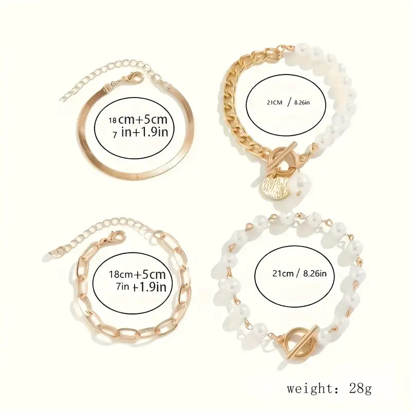 Chic Gold 4-Piece Bracelet Set ÃƒÂ¢Ã¢â€šÂ¬Ã¢â‚¬Å“ Snake, Pearls & Links | Gold