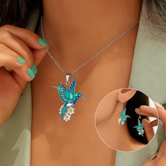 Beautiful Hummingbird Necklace with Bonus Earrings Ã¢â‚¬â€œ Limited Time Offer