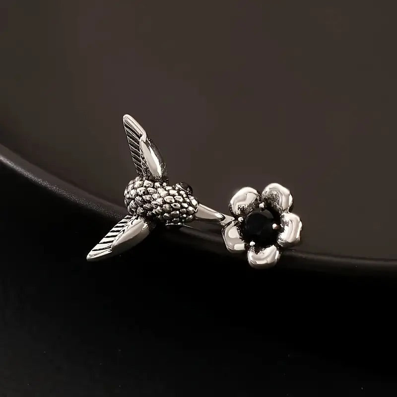 Hummingbird & Flower Ring Ã¢â‚¬â€œ Adjustable Open Bird Ring for Women