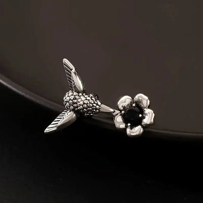 Hummingbird & Flower Ring Ã¢â‚¬â€œ Adjustable Open Bird Ring for Women