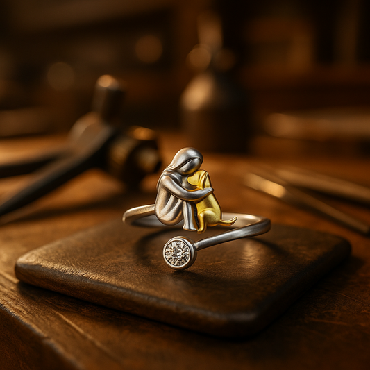 925 Sterling Silver Dog Ring wit Zirconia Ã¢â‚¬â€œ Adjustable & Handmade