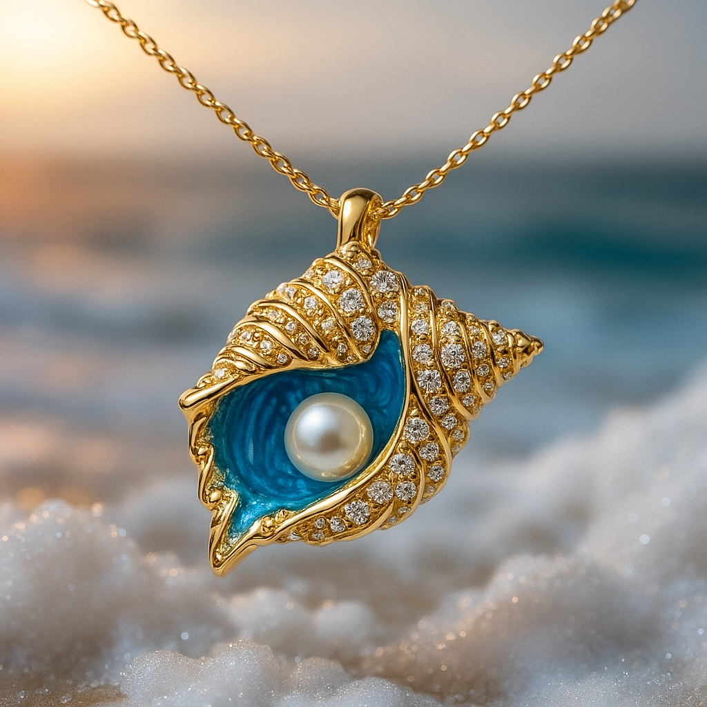Bright Pearl Golden Shell Necklace
