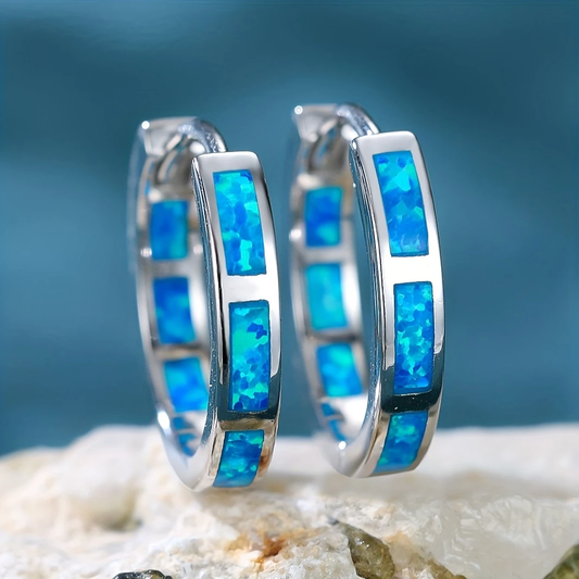 Opal Hoop Silver Earrings