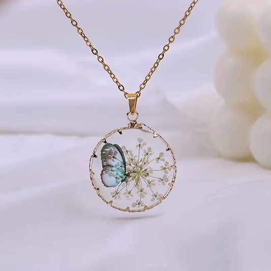 Floral Butterfly Gold Necklace