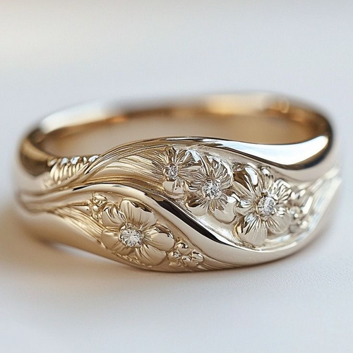 Exotic Flower Trail Gold Ring