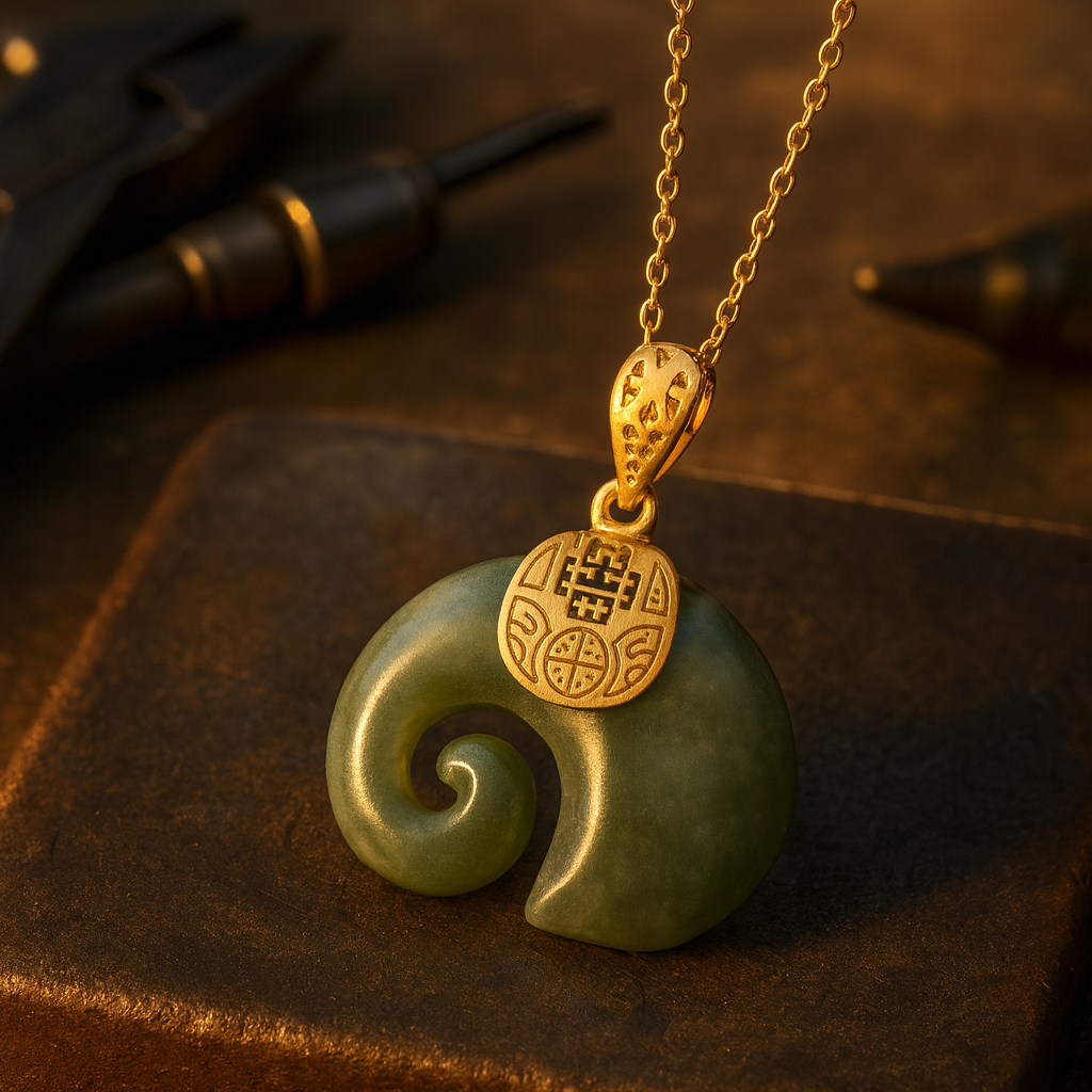 Hetian Jade Elephant Pendant Necklace ÃƒÂ¢Ã¢â€šÂ¬Ã¢â‚¬Å“ 18K Gold Plated Chain for Women