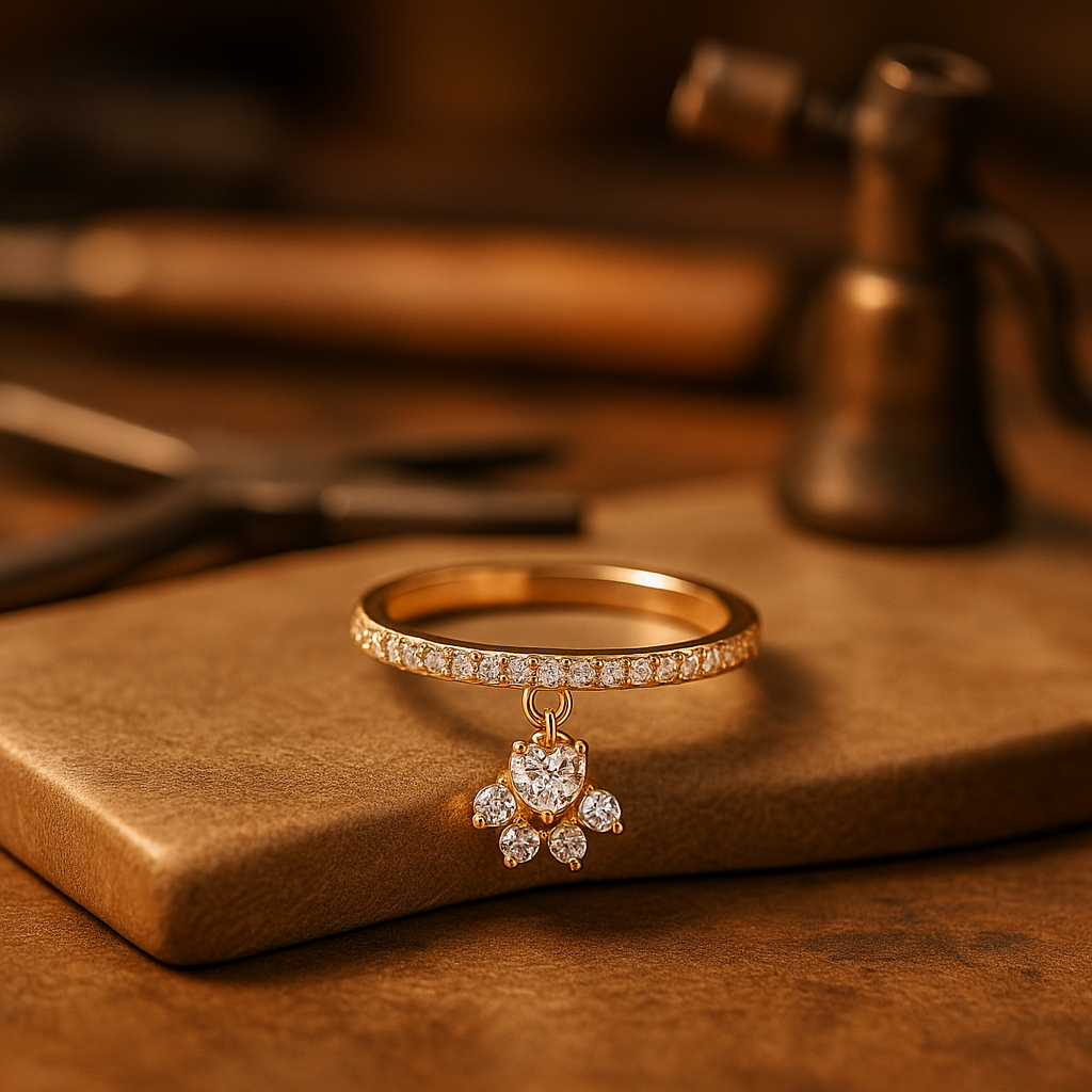 Vintage Cat Paw & Heart Stone Ring ÃƒÂ¢Ã¢â€šÂ¬Ã¢â‚¬Å“ Gold & Silver Tone