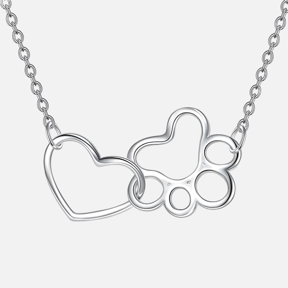 Sterling Silver Paw Print Necklace Ã¢â‚¬â€œ Heart Crystal Pendant