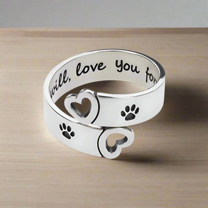 Adjustable Paw & Heart Twist Ring Ã¢â‚¬â€œ Stainless Steel