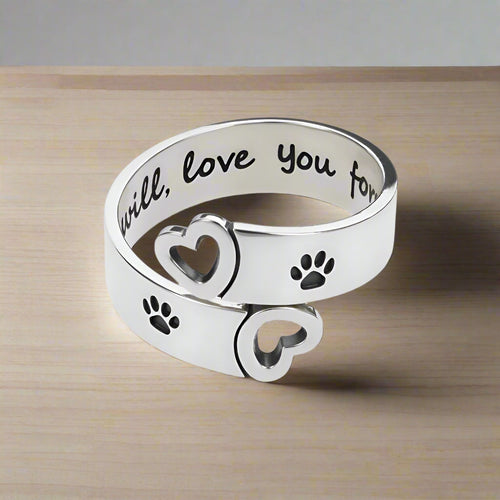 Adjustable Paw & Heart Twist Ring Ã¢â‚¬â€œ Stainless Steel