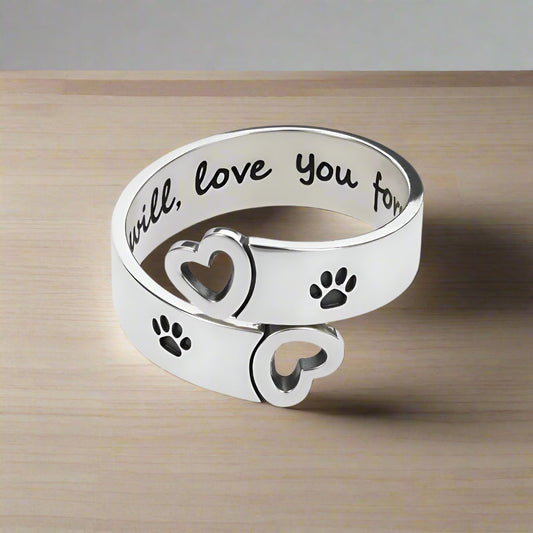 Adjustable Paw & Heart Twist Ring Ã¢â‚¬â€œ Stainless Steel
