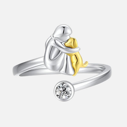 925 Sterling Silver Dog Ring wit Zirconia Ã¢â‚¬â€œ Adjustable & Handmade