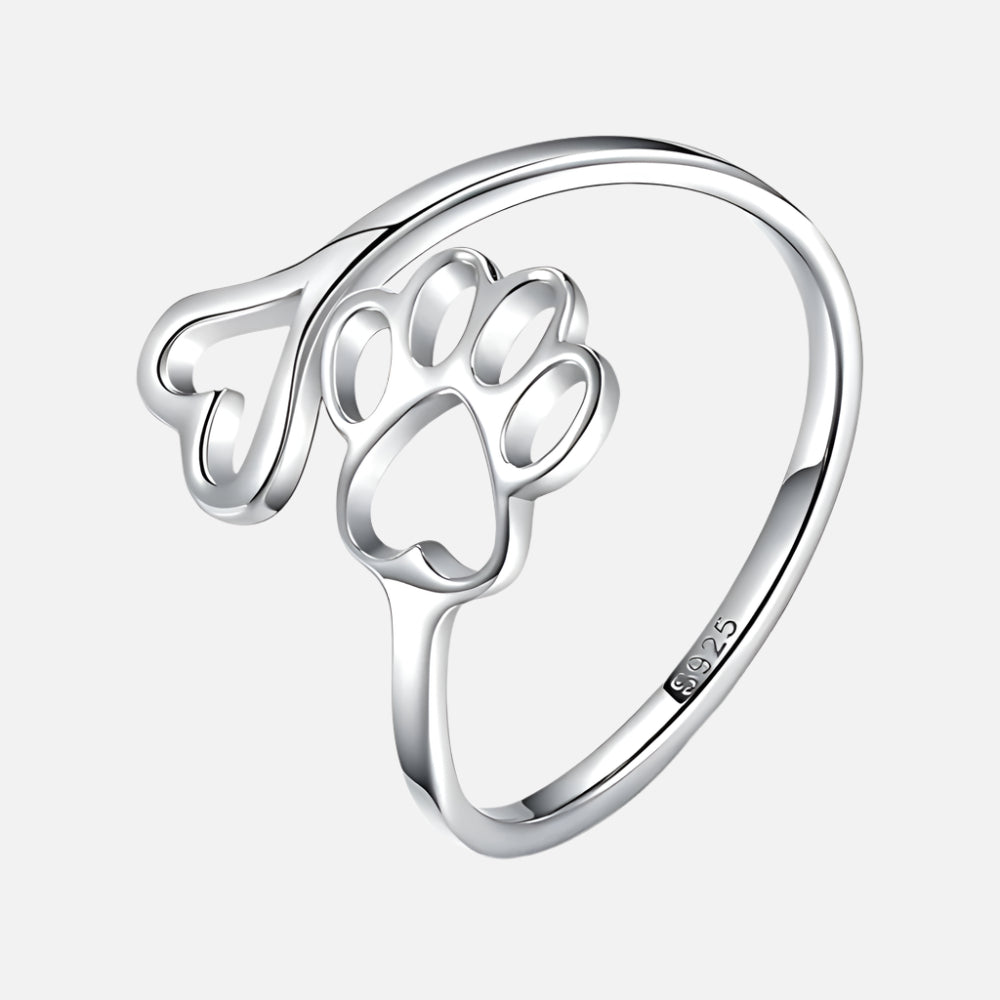 Handcrafted Paw & Heart Ring Ã¢â‚¬â€œ Adjustable 925 Sterling Silver