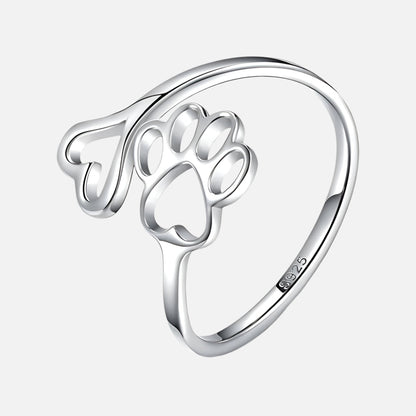 Handcrafted Paw & Heart Ring Ã¢â‚¬â€œ Adjustable 925 Sterling Silver