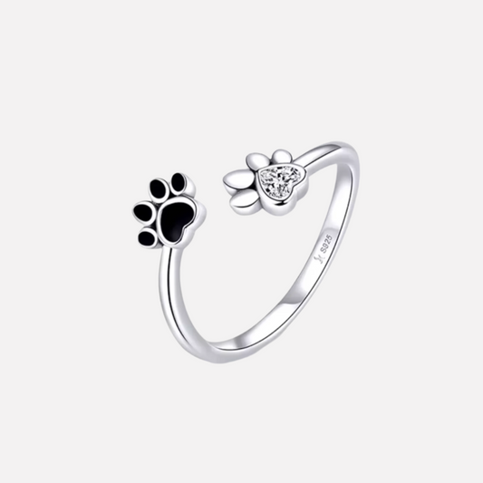 925 Sterling Silver Paw Ring Ã¢â‚¬â€œ Adjustable with Zirconia & Enamel