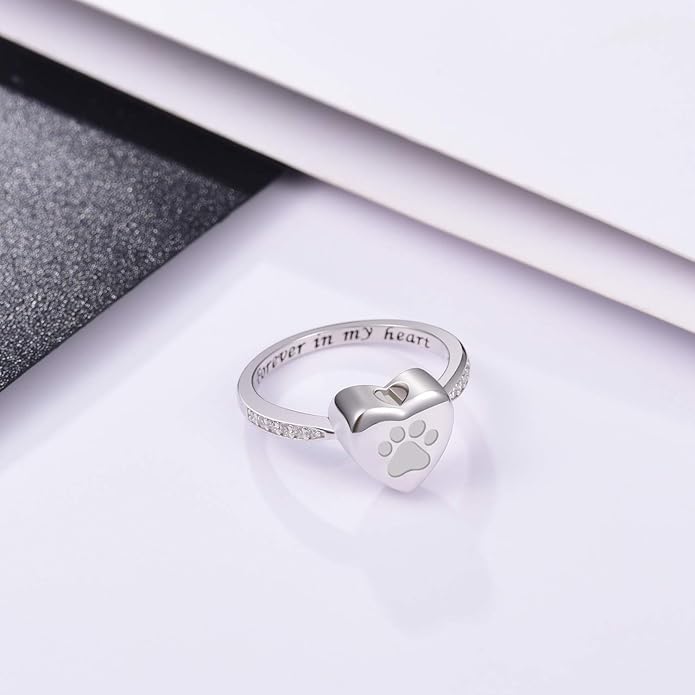 Love Heart Paw Print Urn Ring Ã¢â‚¬â€œ Pet Memorial Cremation Jewelry