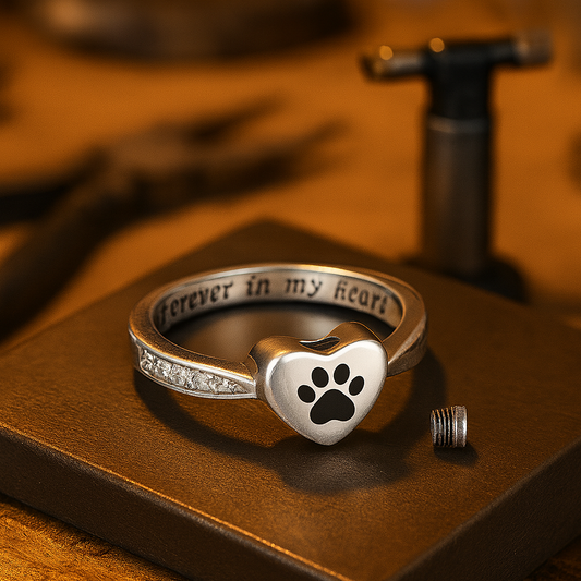 Love Heart Paw Print Urn Ring Ã¢â‚¬â€œ Pet Memorial Cremation Jewelry