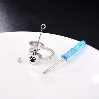 Love Heart Paw Print Urn Ring Ã¢â‚¬â€œ Pet Memorial Cremation Jewelry