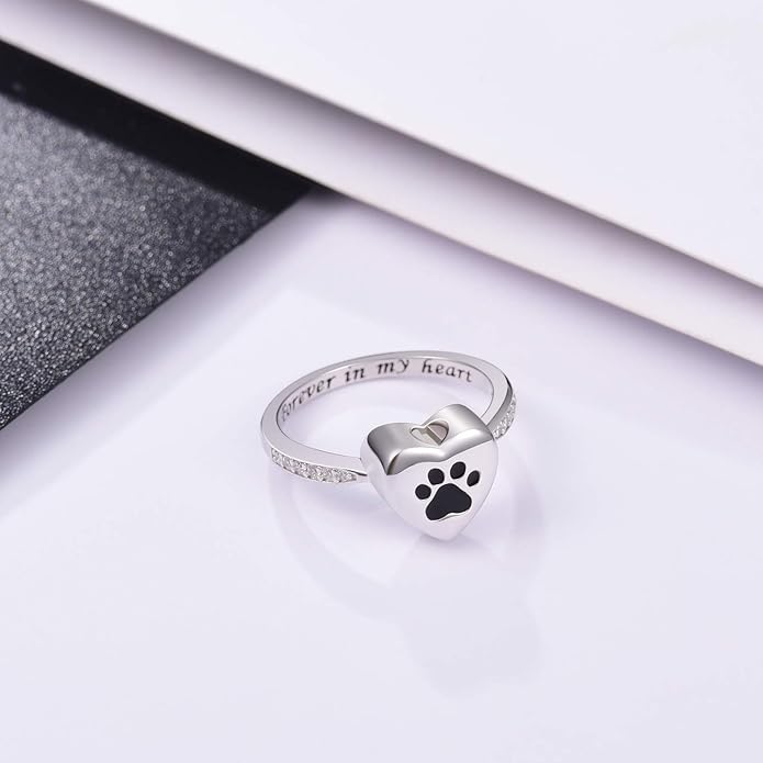 Love Heart Paw Print Urn Ring Ã¢â‚¬â€œ Pet Memorial Cremation Jewelry